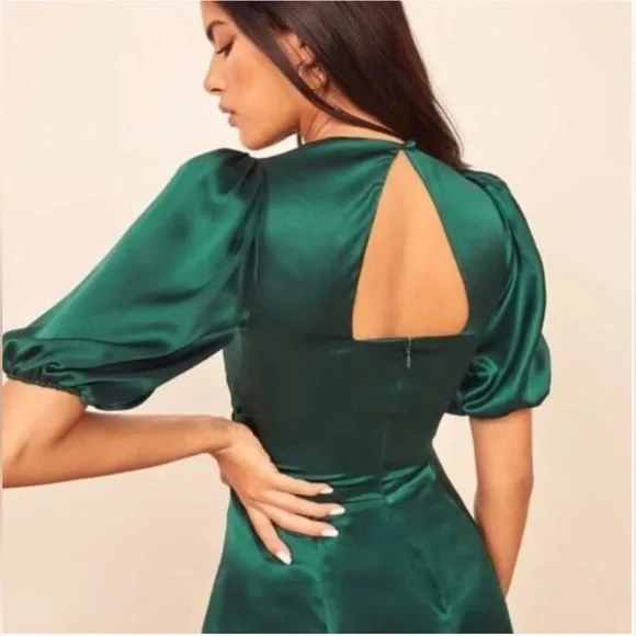 Reformation Lane Silk Dress in Emerald